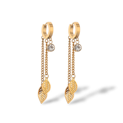 1 Pair Ig Style Simple Style Leaf Tree Plating Hollow Out Inlay Titanium Steel Zircon 18k Gold Plated Drop Earrings