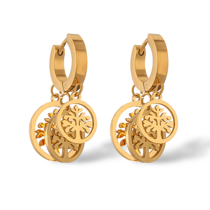 1 Pair Ig Style Simple Style Leaf Tree Plating Hollow Out Inlay Titanium Steel Zircon 18k Gold Plated Drop Earrings