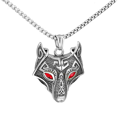 Hip-Hop Wolf Stainless Steel Rhinestones Men'S Pendant Necklace