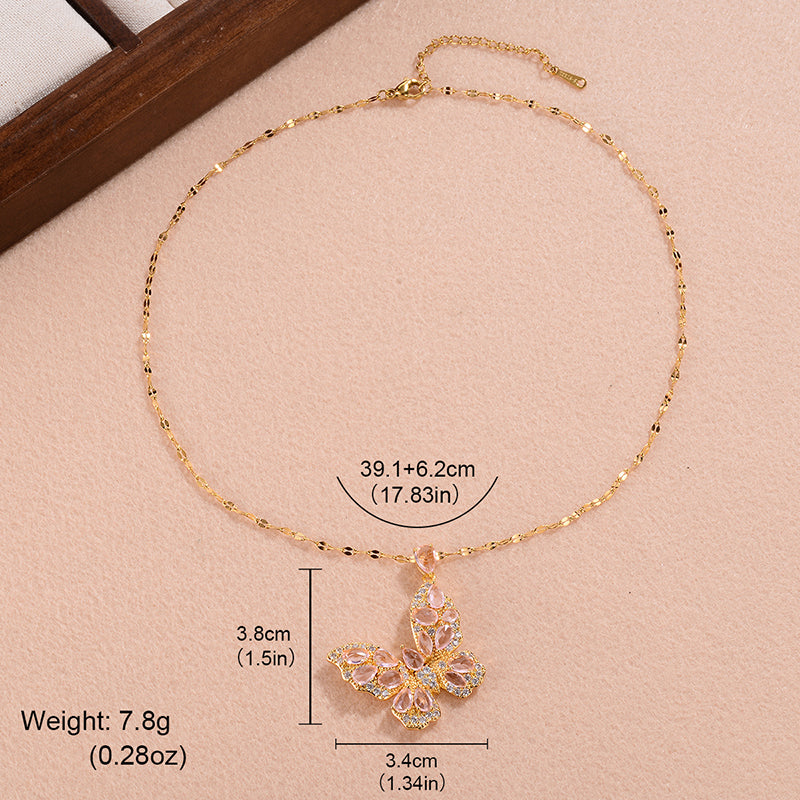 Ig Style Sweet Butterfly Copper Plating Inlay Zircon Pendant Necklace