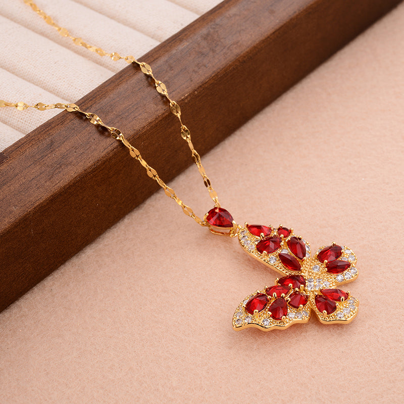 Ig Style Sweet Butterfly Copper Plating Inlay Zircon Pendant Necklace