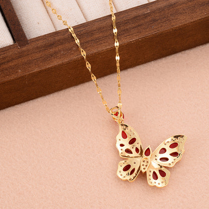 Ig Style Sweet Butterfly Copper Plating Inlay Zircon Pendant Necklace