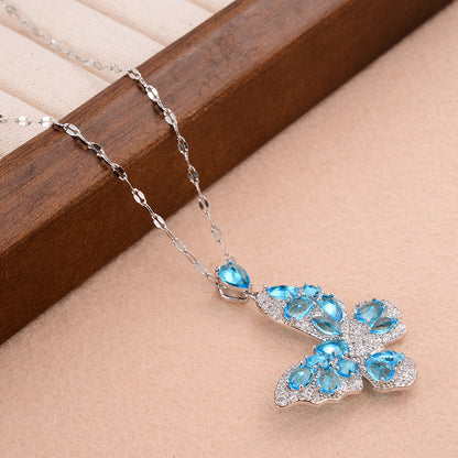 Ig Style Sweet Butterfly Copper Plating Inlay Zircon Pendant Necklace