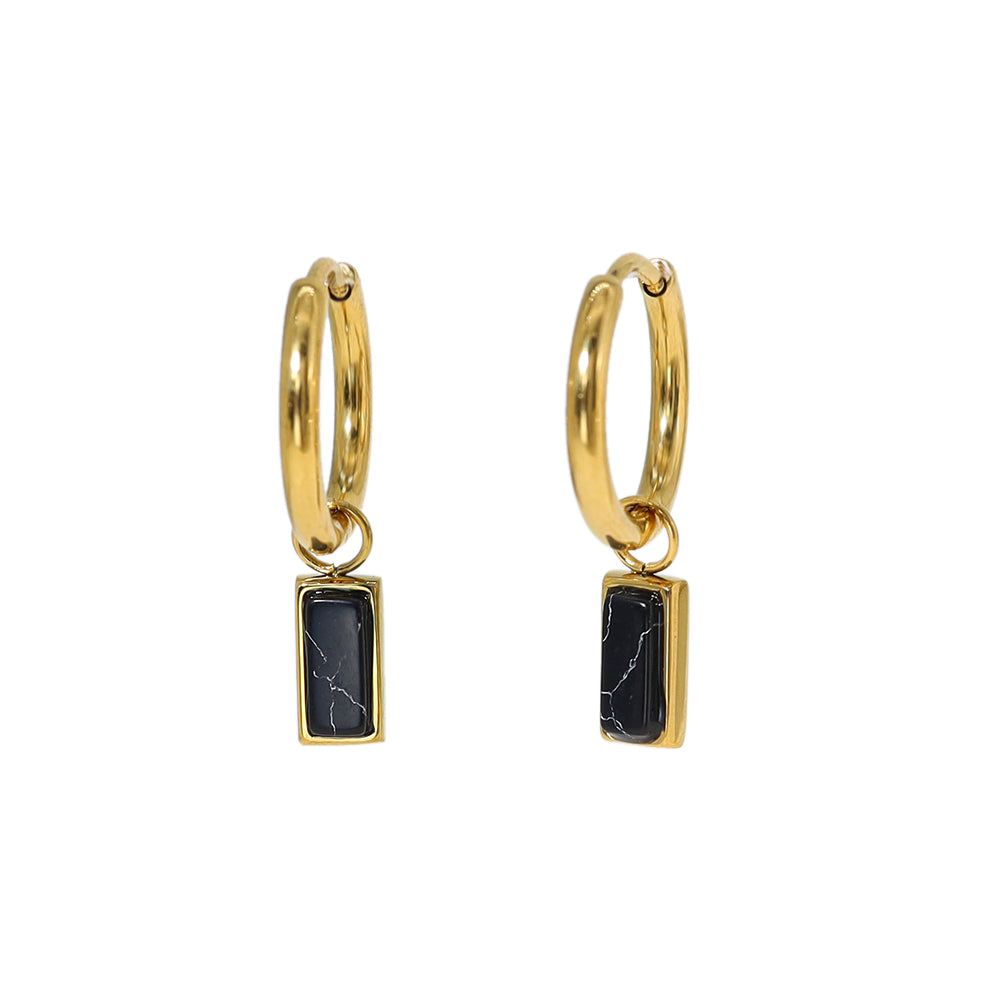 1 Pair Ig Style French Style Rectangle Plating Inlay Stainless Steel Titanium Steel Turquoise Zircon 18k Gold Plated Drop Earrings