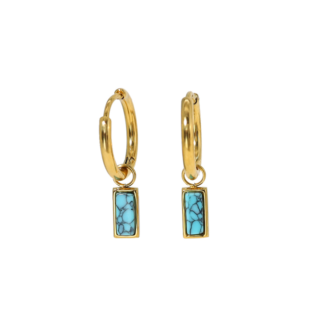 1 Pair Ig Style French Style Rectangle Plating Inlay Stainless Steel Titanium Steel Turquoise Zircon 18k Gold Plated Drop Earrings