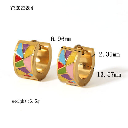 1 Pair Simple Style Color Block Plating Inlay Stainless Steel Rhinestones 18k Gold Plated Earrings