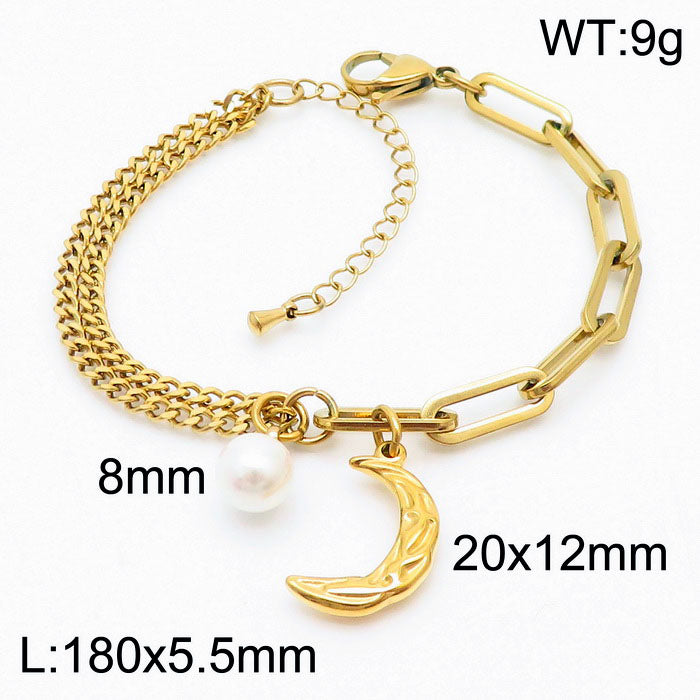 Simple Style Human Star Oval Stainless Steel Plating 18k Gold Plated Bracelets