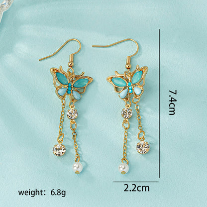 1 Pair Sweet Insect Butterfly Tassel Inlay Alloy Zircon Drop Earrings