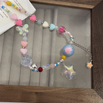 Candy Meteor ~ Colorful Beaded Xingx Necklace Female Design Sense Dopamine Girl Summer Sweet Cool Hot Girl Clavicle Chain