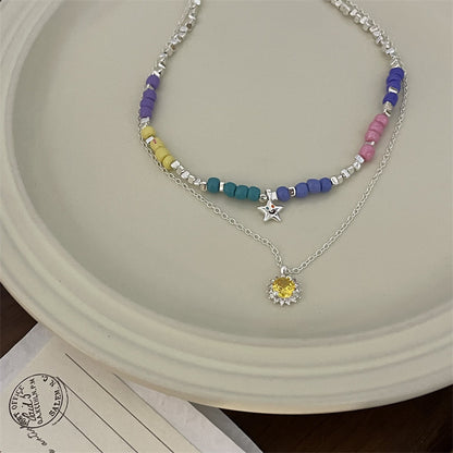 Candy Meteor ~ Colorful Beaded Xingx Necklace Female Design Sense Dopamine Girl Summer Sweet Cool Hot Girl Clavicle Chain