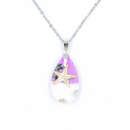 Creative Handmade Resin Starfish Shell Water Drop Stainless Steel Necklace Women's Jewelry Student Travel Necklace