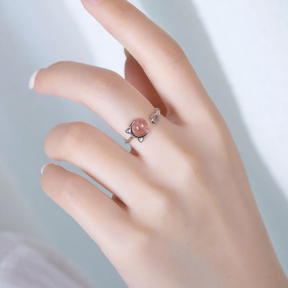 Simple Style Round Sterling Silver Strawberry Quartz Open Rings In Bulk