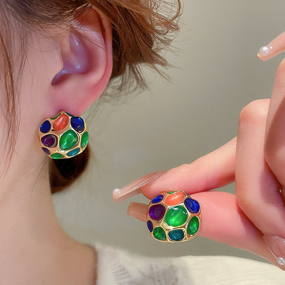 1 Pair Vintage Style Novelty Color Block Alloy Ear Studs