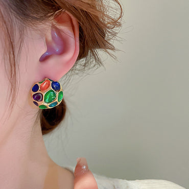 1 Pair Vintage Style Novelty Color Block Alloy Ear Studs