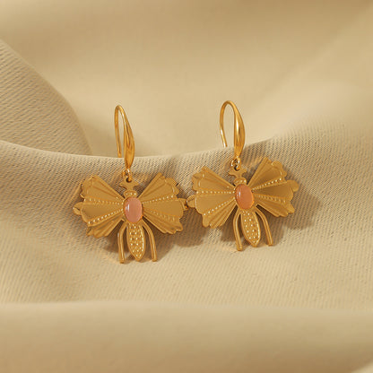 1 Pair Vintage Style Novelty Bee Plating Inlay Stainless Steel Natural Stone 18k Gold Plated Ear Hook