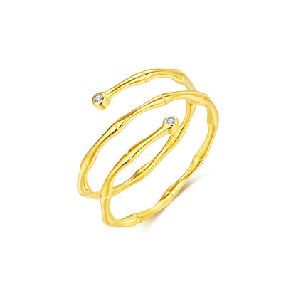 Ig Style Elegant French Style Bamboo Lines Sterling Silver 18k Gold Plated Silver Plated Zircon Open Rings In Bulk