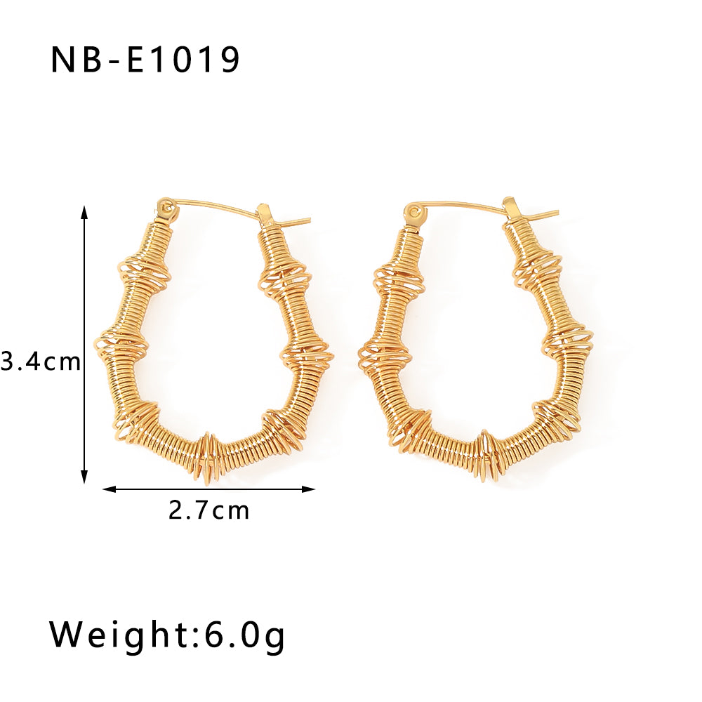 1 Pair Vintage Style Novelty U Shape Bamboo Plating Hollow Out Stainless Steel 18k Gold Plated Hoop Earrings