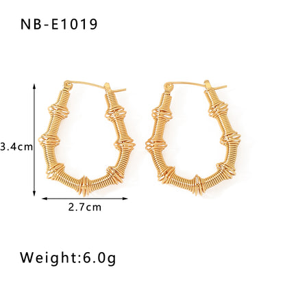 1 Pair Vintage Style Novelty U Shape Bamboo Plating Hollow Out Stainless Steel 18k Gold Plated Hoop Earrings