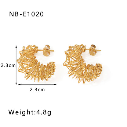 1 Pair Vintage Style Novelty C Shape The Answer Plating Hollow Out Stainless Steel 18k Gold Plated Hoop Earrings