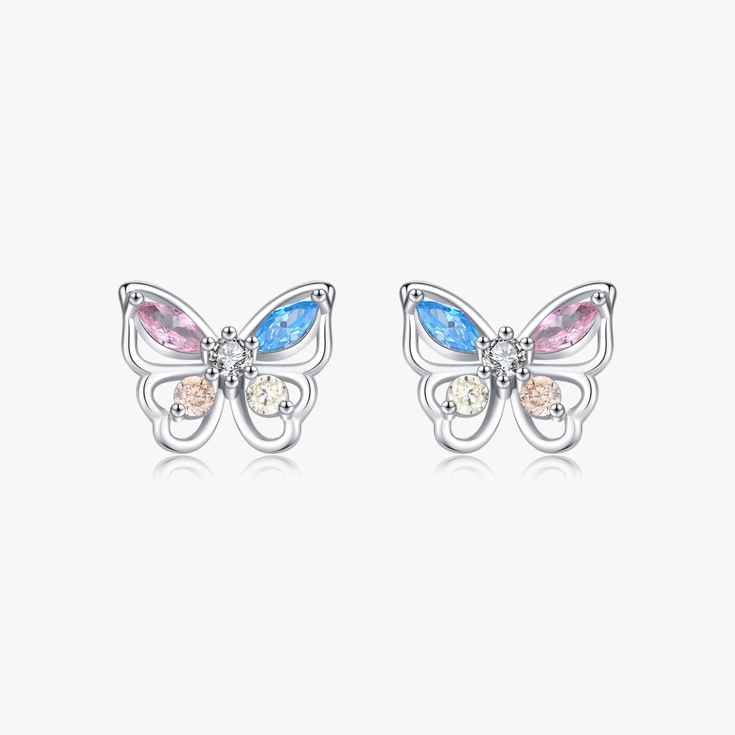 1 Pair Ig Style Sweet Butterfly Plating Inlay Sterling Silver Zircon Rhodium Plated Ear Studs