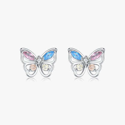 1 Pair Ig Style Sweet Butterfly Plating Inlay Sterling Silver Zircon Rhodium Plated Ear Studs