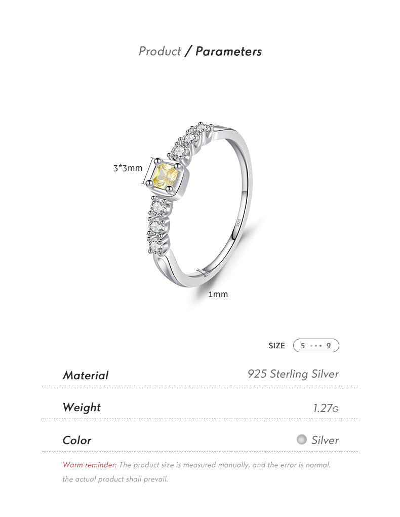 Ig Style Elegant Simple Style Square Sterling Silver Rhodium Plated Zircon Rings In Bulk