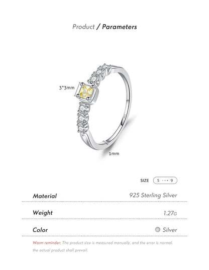 Ig Style Elegant Simple Style Square Sterling Silver Rhodium Plated Zircon Rings In Bulk