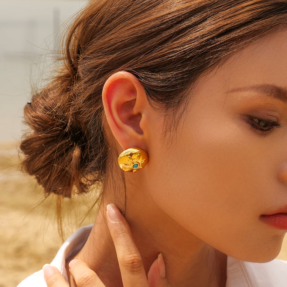 1 Pair Ig Style Simple Style Round Sun Plating Inlay Stainless Steel Natural Stone 18k Gold Plated Earrings