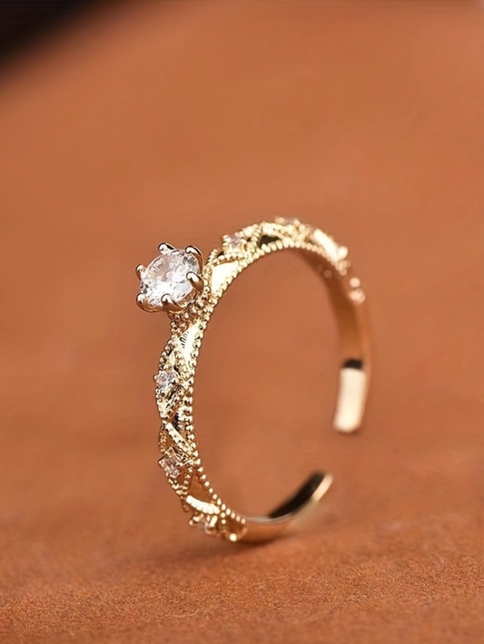 Casual Elegant Round Copper Plating Inlay Zircon Gold Plated Open Rings