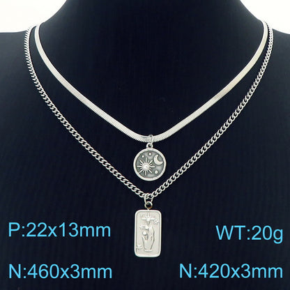 Wholesale Retro Geometric Star Titanium Steel Plating Inlay Zircon Layered Necklaces