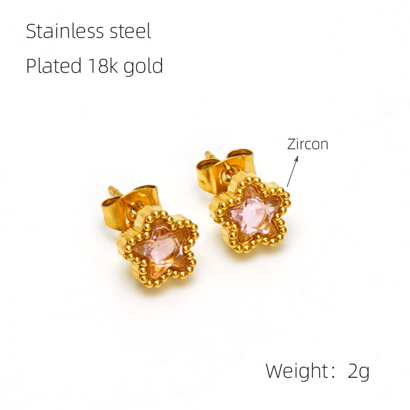 1 Pair Glam Retro Heart Shape Plating Inlay Stainless Steel Zircon 18k Gold Plated Drop Earrings