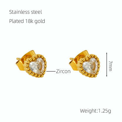 1 Pair Glam Retro Heart Shape Plating Inlay Stainless Steel Zircon 18k Gold Plated Drop Earrings