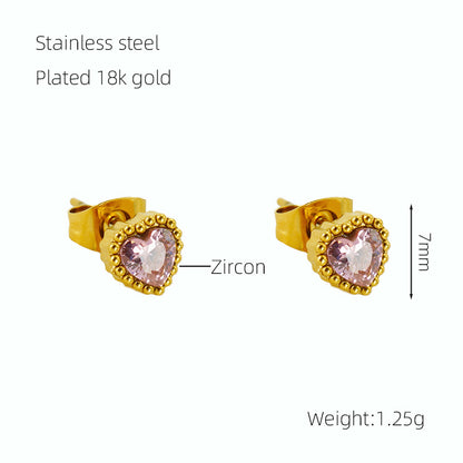 1 Pair Glam Retro Heart Shape Plating Inlay Stainless Steel Zircon 18k Gold Plated Drop Earrings