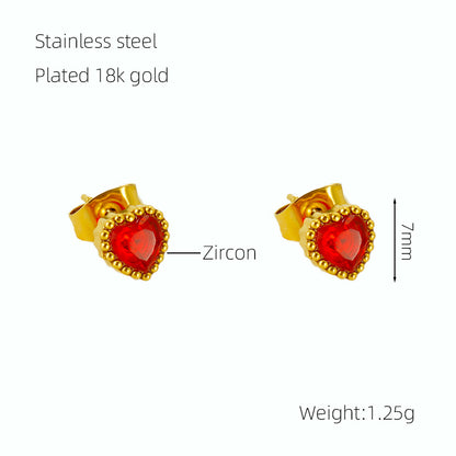 1 Pair Glam Retro Heart Shape Plating Inlay Stainless Steel Zircon 18k Gold Plated Drop Earrings