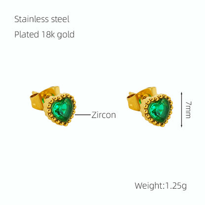 1 Pair Glam Retro Heart Shape Plating Inlay Stainless Steel Zircon 18k Gold Plated Drop Earrings