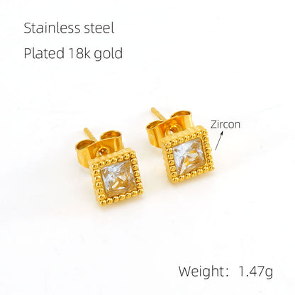 1 Pair Glam Retro Heart Shape Plating Inlay Stainless Steel Zircon 18k Gold Plated Drop Earrings