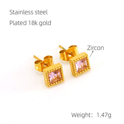 1 Pair Glam Retro Heart Shape Plating Inlay Stainless Steel Zircon 18k Gold Plated Drop Earrings