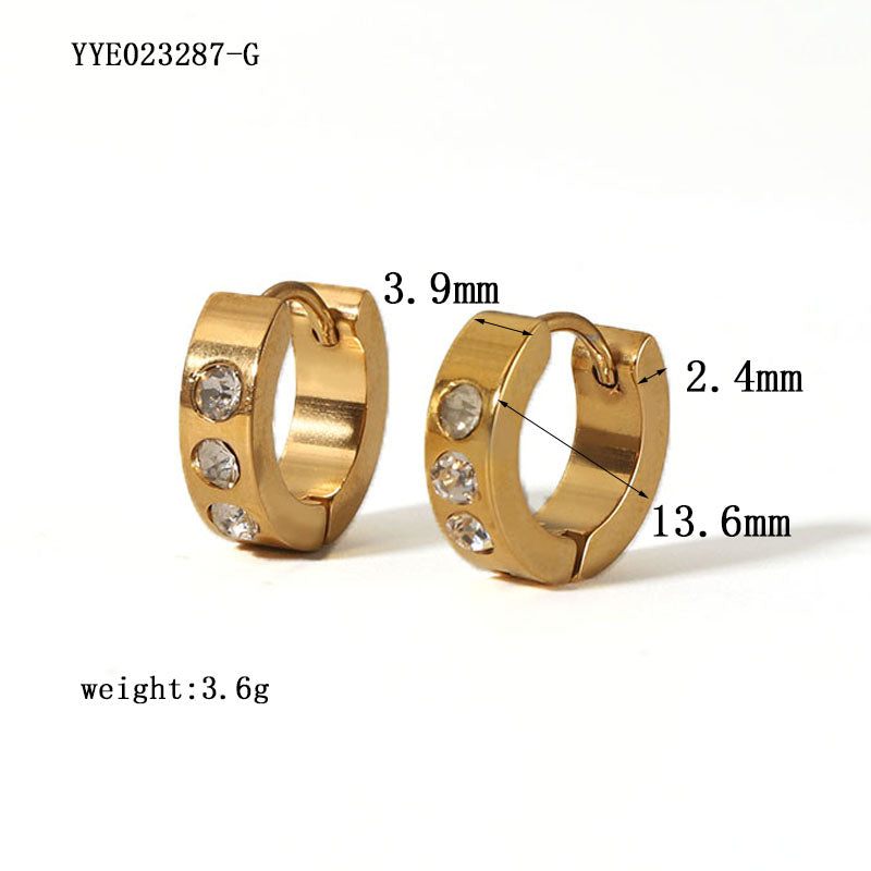 1 Pair Simple Style Color Block Plating Inlay Stainless Steel Rhinestones 18k Gold Plated Earrings