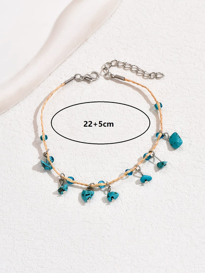 Casual Elegant Tropical Irregular Turquoise Straw Irregular Knitting Women's Anklet