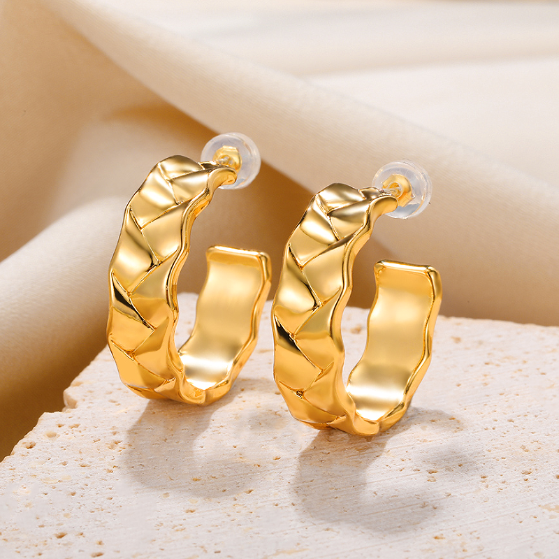 1 Pair Retro Simple Style Solid Color Plating Pleated Frill Stainless Steel 18k Gold Plated Earrings