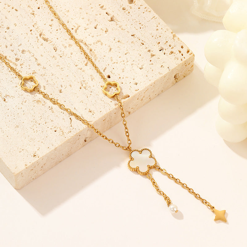 Cute Simple Style Flower Stainless Steel Plating Inlay Shell Gold Plated Necklace