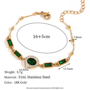 Simple Style Oval Rectangle Stainless Steel Plating Inlay Zircon 18k Gold Plated Bracelets