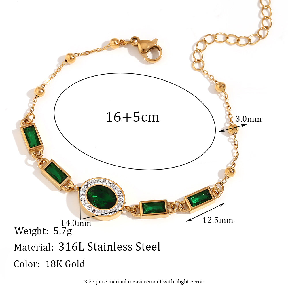 Simple Style Oval Rectangle Stainless Steel Plating Inlay Zircon 18k Gold Plated Bracelets