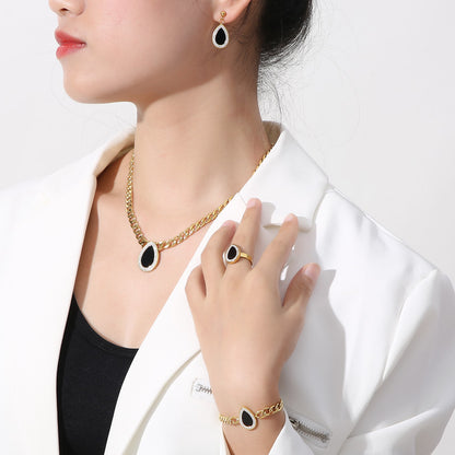 Wholesale Simple Style Square Water Droplets Stainless Steel Plating Inlay 18k Gold Plated Zircon Jewelry Set