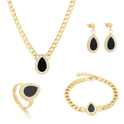 Wholesale Simple Style Square Water Droplets Stainless Steel Plating Inlay 18k Gold Plated Zircon Jewelry Set