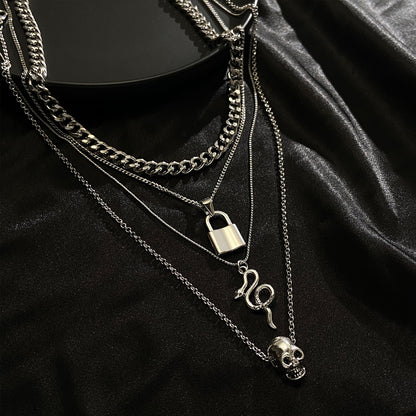 Gothic Punk Snake Lock Skull Alloy Plating Silver Plated Halloween Women's Layered Necklaces