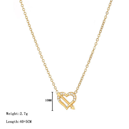 Simple Style Heart Shape Stainless Steel Plating Inlay Zircon White Gold Plated Gold Plated Pendant Necklace