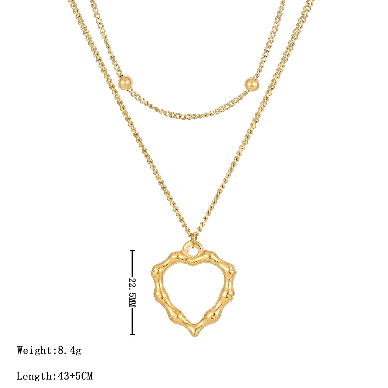 Simple Style Heart Shape Stainless Steel Plating Hollow Out White Gold Plated Gold Plated Double Layer Necklaces