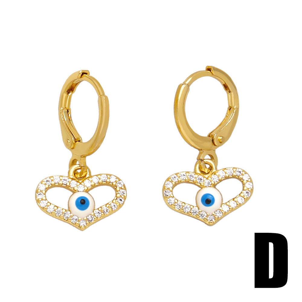 1 Pair Original Design Fashion Devil's Eye Hand Of Fatima Enamel Inlay Copper Zircon 18k Gold Plated Drop Earrings