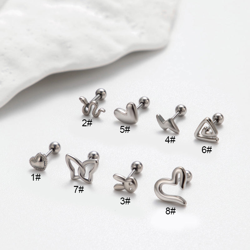 1 Piece Retro Punk Korean Style Heart Shape Butterfly Plating Stainless Steel 18k Gold Plated Ear Studs